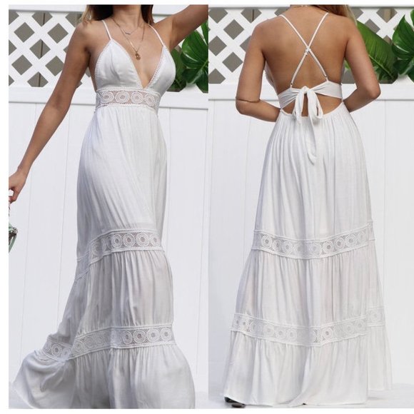 Dresses & Skirts - SOLD OUT Boho White Crochet Lace  Maxi Dress